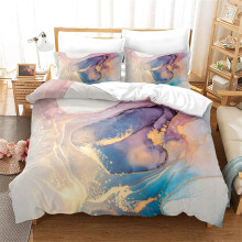 Modern Marble Bedding Set Queen Size Gold Bronzing Curve Duvet Cover with Pillowcases for Girls Women Abstract Art