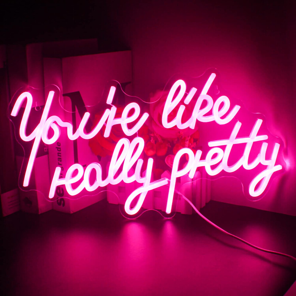 You're Like Really Pretty Neon Sign - Pink LED Wall Light Decor, Dimmable USB Neon Light for Bedroom and Wedding Decor-image-OPC-PJXDG8W-NEW