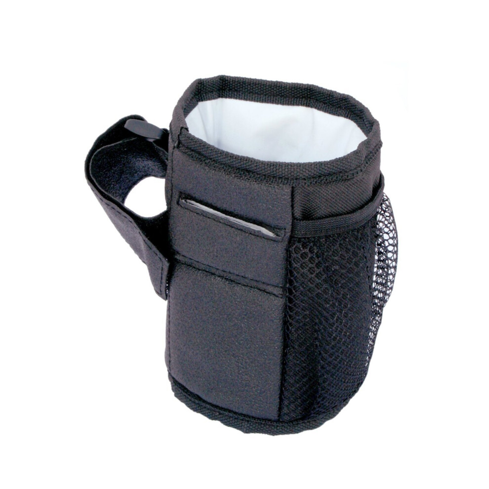 Universal Stroller Cup Holder With Insulated Cell Phone Pocket For Strollers, Wheelchairs, And Bikes - Black