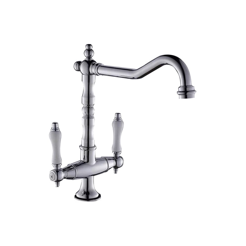 Kitchen Sink Faucet Dual Handle Hot Cold Mixer, Antique Bronze Finish Deck Mounted Bar Crane Single Hole Tap 6447073878565