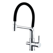 Kitchen Faucet with Drinking Water Filter Tap, 360 Swivel, Dual Function Pull Down Sprayer, Black Brass Hot Cold Mixer Tap