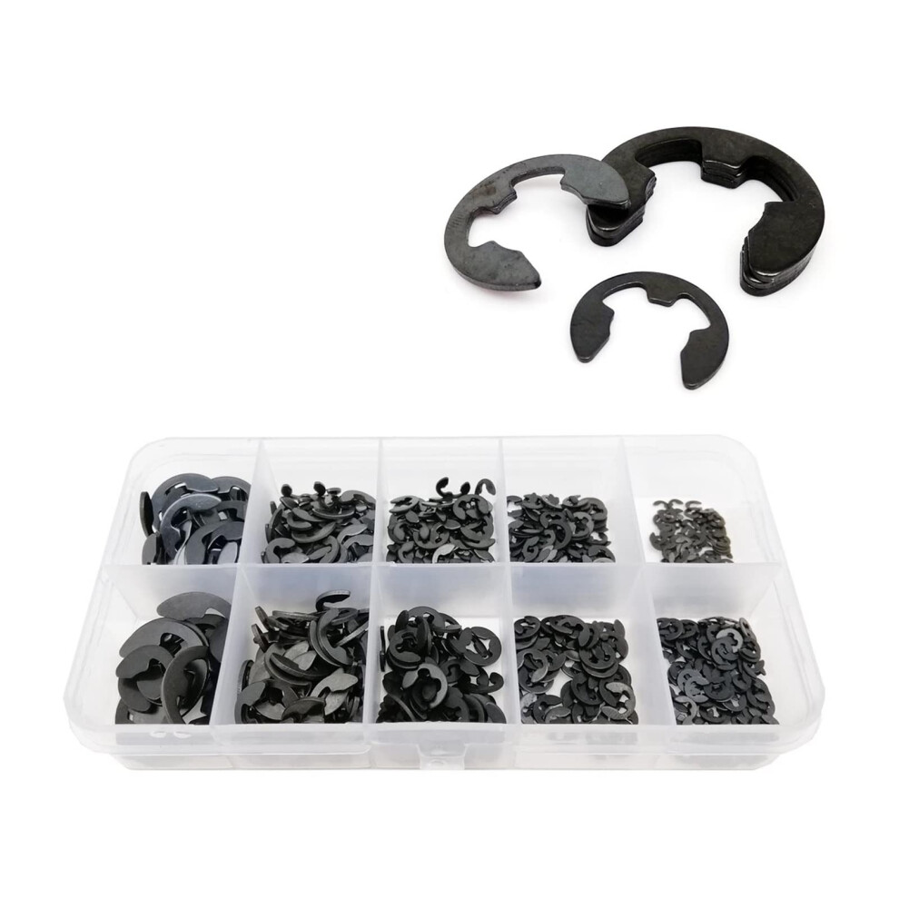580/1000Pcs Black Carbon Steel External Retaining Ring E Clip Snap Circlip Washer Set M1.2 To M15 Compatible With Shaft 6482260893709
