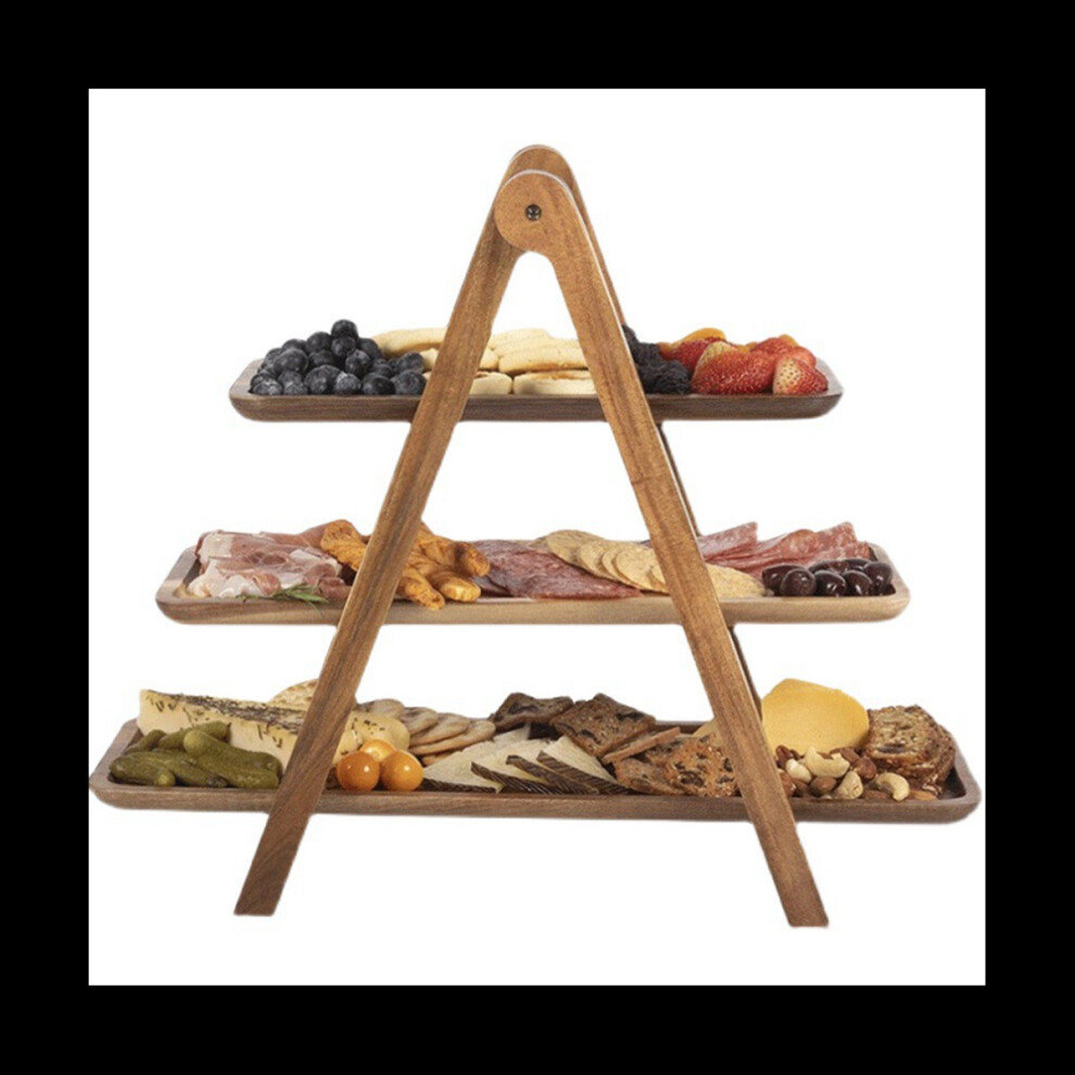 Spactz 3 Tier Serving Tray Wood Tiered Tray Decor Cake Stand Farmhouse Tiered Tray Party Serving Dishes and Trays