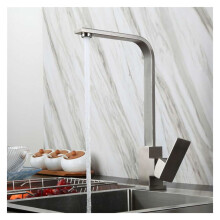 Square Kitchen Faucet Matte Black 360 Degree Swivel Mixer Deck Mount Hot and Cold Kitchen Sink Faucet Brushed Nickel Finish
