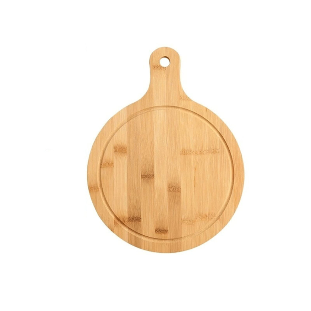 Round Wooden Cutting Board - Bamboo Solid Wood Chopping Board for Pizza, Bread, and Fruit - Kitchen Food Prep Board with Hanging Handle-image-OPC-PJXDKV7-NEW