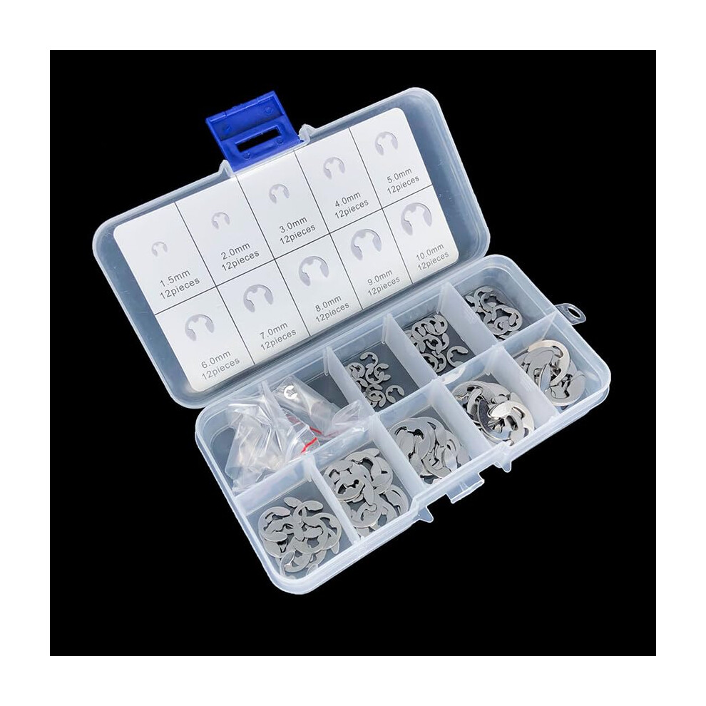 304 Stainless Steel E Clip Washer Assortment Kit 120Pcs Circlip Retaining Ring Fasteners M1.5 M2 M3 M4 M5 M6 M8 M10 6038364505613