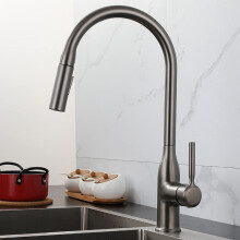 Shower Unit Pull Out Kitchen Faucet Black Gun Gray 360 Degree Swivel Single Hole Hot Cold Water 2 Outlet Modes