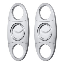 Cigar Cutter Guillotine Stainless Steel Double Blade Cigar Clippers for Smooth Cuts 2 Pack Silver