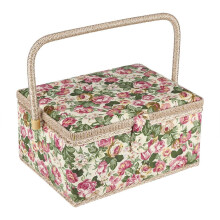 Sewing Basket with Floral Print Design, Fabric Organizer with Handle for Craft Supplies and Household Items