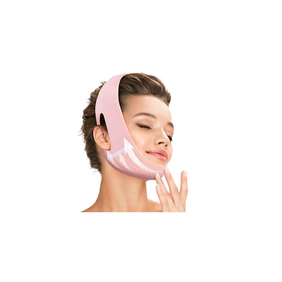 Reusable V Line Lifting Mask with Chin Strap for Sleeping, Face Lift and Jaw Exerciser, Pink, Medium Size