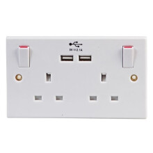 PRO ELEC 2-Gang Power & USB Charging Wall Plate, 13A 250V, White - 2213U