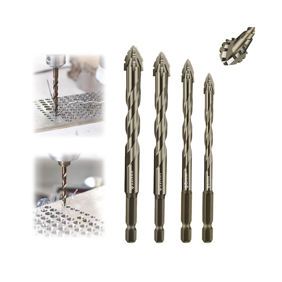 High-Strength 4-Flute Serrated Eccentric Drill Bit Kit For Masonry, Concrete, Tile, Brick, Glass, Plastic, Wood 6447073879630