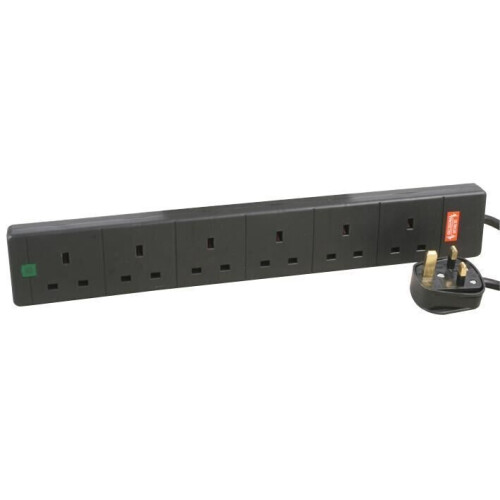 PRO ELEC - 8m 6 Way Προστατευμένο από υπερτάσεις καλώδιο επέκτασης, μαύρο