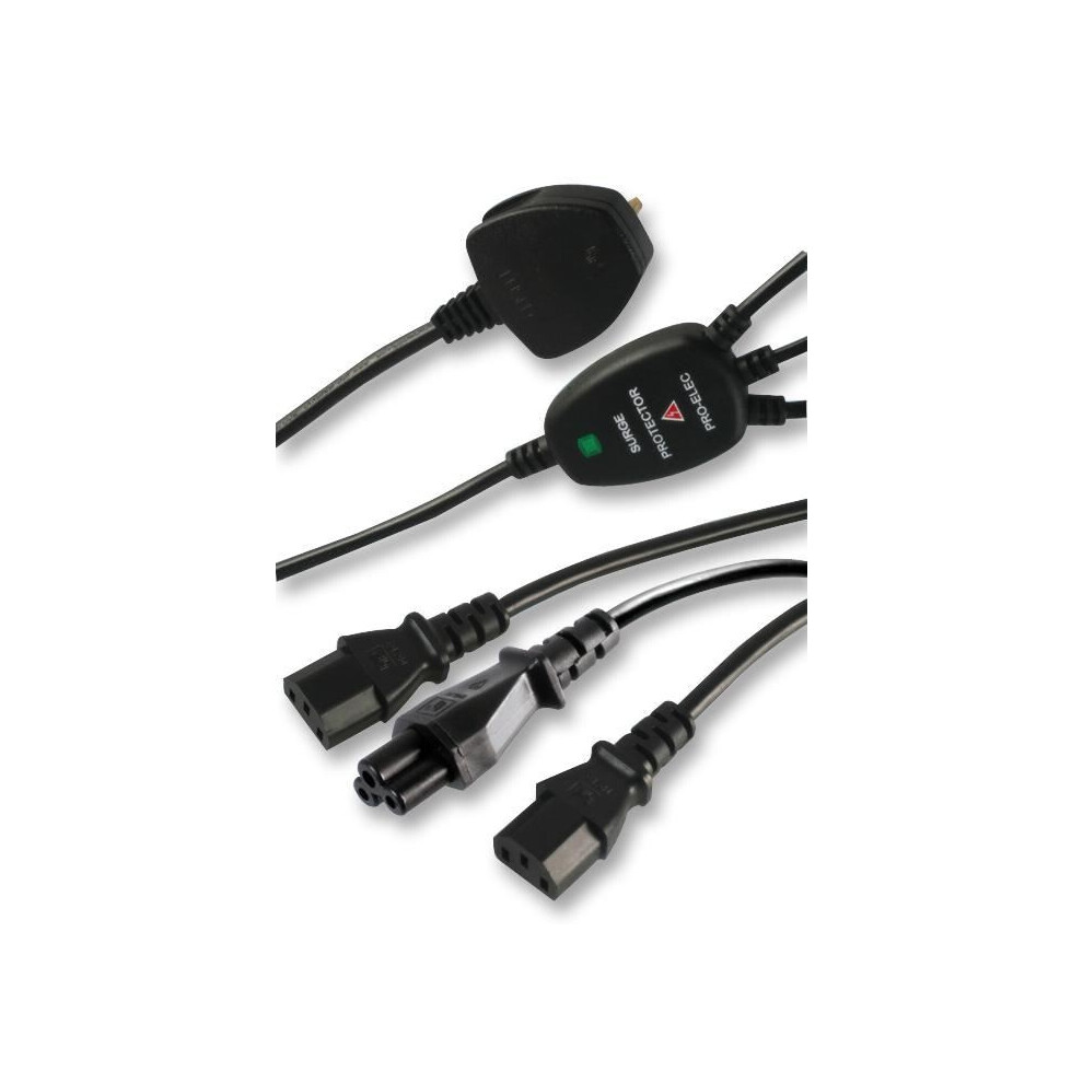 Pro-Elec Pro Elec - Iec Splitter, 2X Iec C13 + C5 Power Lead With Surge Protector, 2.3M