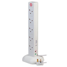PRO ELEC - 10-Gang Surge Protected Tower Mains Extension with USB, 1m White