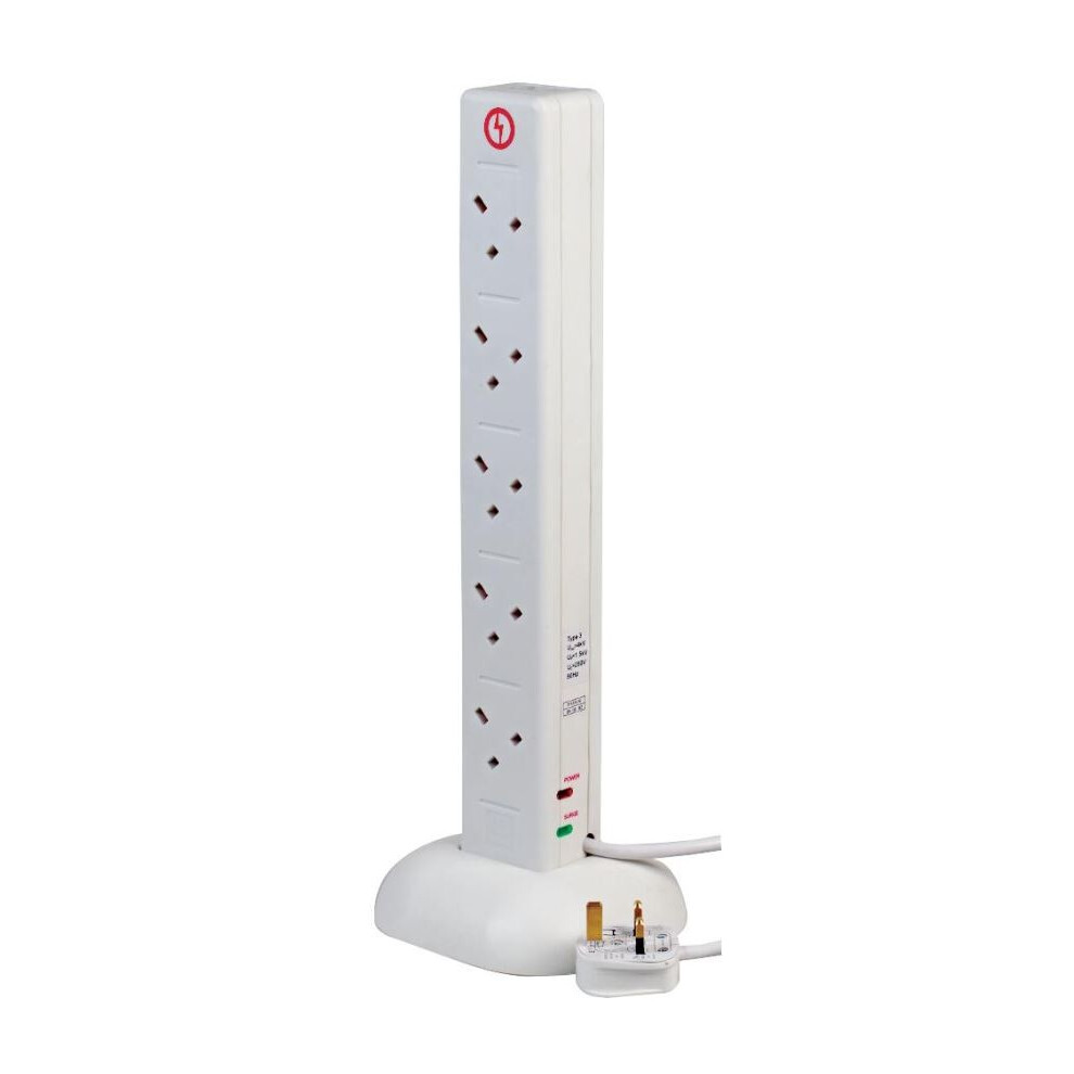 Pro-Elec Pro Elec - 10-Gang Surge Protected Tower Mains Extension With Usb, 1M White