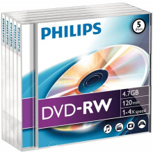 PHILIPS - Tomma DVD-RW-skivor med 4x hastighet - Jewel Case 5-pack