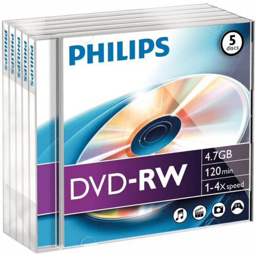 Philips PHILIPS - 4x Speed DVD-RW Blank DVDs - Jewel Case 5 Pack