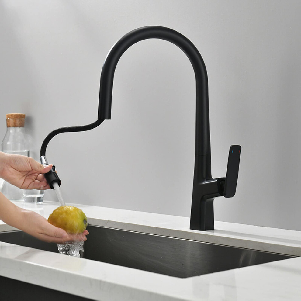 Kitchen Sink Faucet With Pullout Sprayer And Single Handle, Black Pull Down Faucet For Hot And Cold Water, 360 Rotation 6947110391823