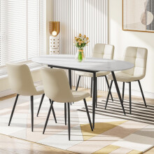 (Set of 4) Extendable Dining Table and Chairs Set of 4/6, Oval Mable Effect Table with Upholstered Chairs
