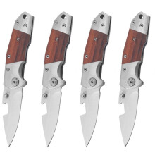 Portable Wooden Handle Pocket Knife Set, Tactical Folding Knives with 2.7-inch Stainless Steel Blades (4 Pack)