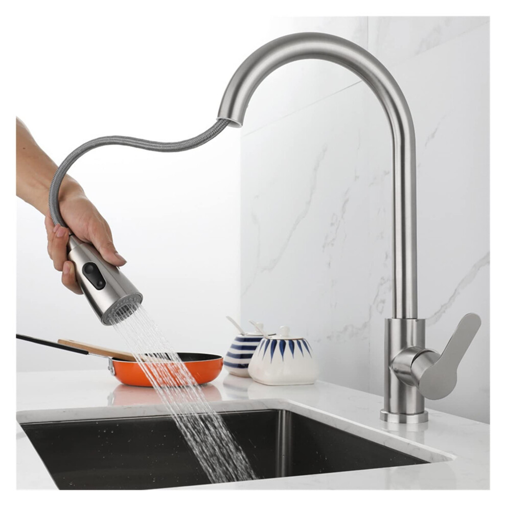 Brushed Nickel Kitchen Faucet Single Hole Pull Out Spout Mixer Tap With Chrome And Black Finish For Kitchen Sink 6482260895703