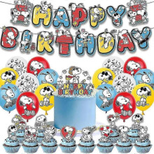 Snoopy Kids Cute Cartoon Birthday Party Decorations Set  Balloons Banner Cake Topper Supplies Kits