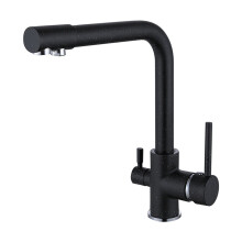 Kitchen Water Filter Faucet Rotatable Double Handle Multifunctional Mixer Tap for Household Sink, Black and Silver