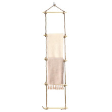 GEEZY Wooden Blanket Towel Ladder Rope Design 5 Rungs Hanging Bathroom Rack Decor