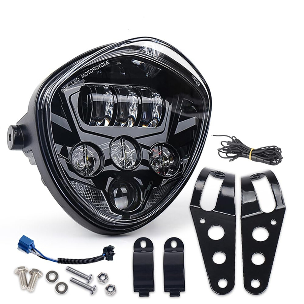 7 Inch Motorcycle LED Headlight Hi/Lo Beam White & Red DRL for Harley, Kawasaki, Ducati, Honda, Fits 1.38-1.69 Inch Forks