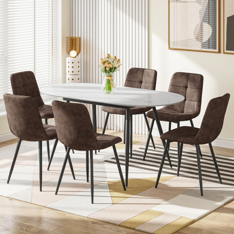 Joolihome (Set Of 6) Extendable Dining Table And Chairs Set Of 4/6, Oval Mable Effect Table With Upholstered Chairs