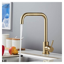 Chrome Gold Stainless Steel Kitchen Faucet with Rotatable Tap, Hot and Cold Water Washbasin Sink Accessory, 2 Hose Included