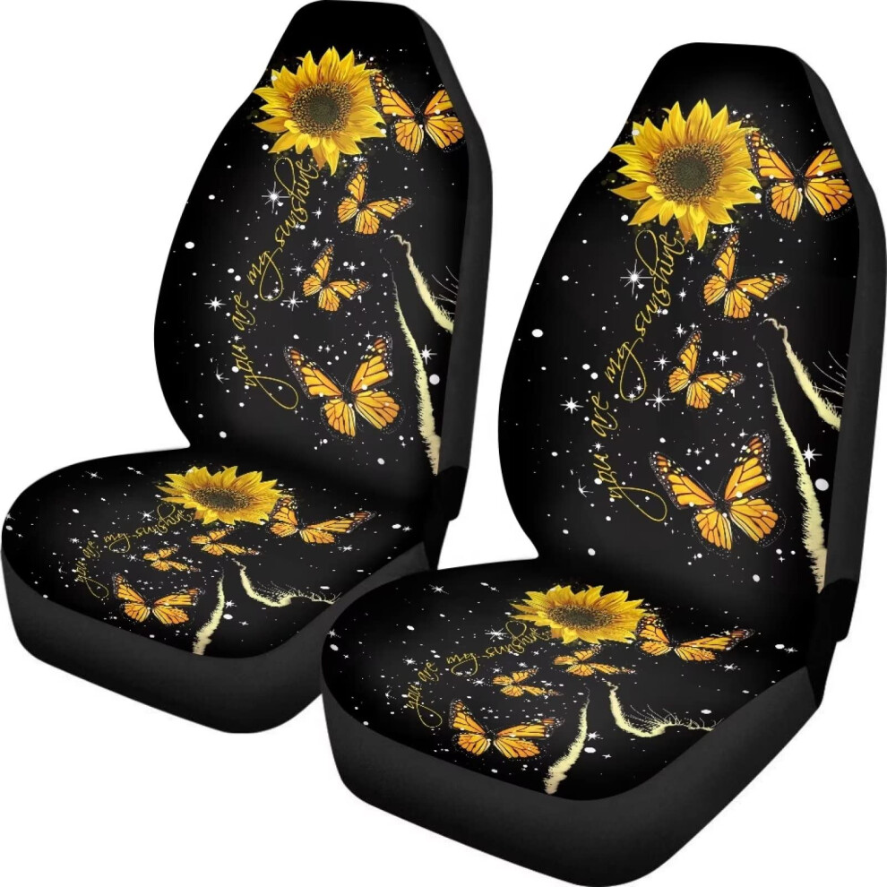Car Seat Covers 2Pcs Set Breathable Stretchy Starry Sunflower Butterfly Bucket Seat Covers For Driver Front Seats 6947110393643