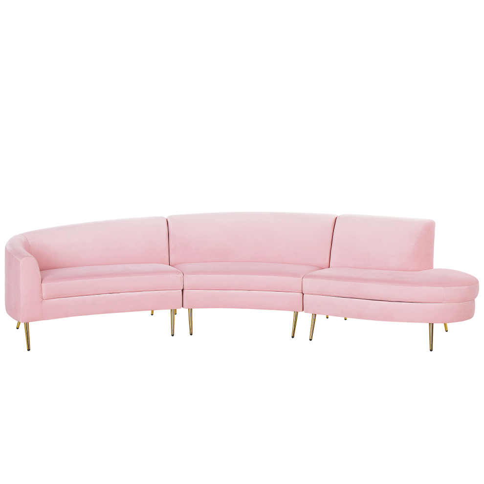 Curved Sofa 4 Seater MOSS Velvet Pink