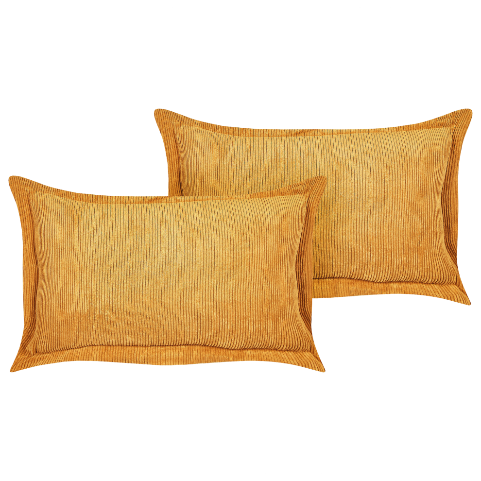 Set of 2 Decorative Cushions ZINNIA Corduroy 47 x 27 cm Mustard Solid