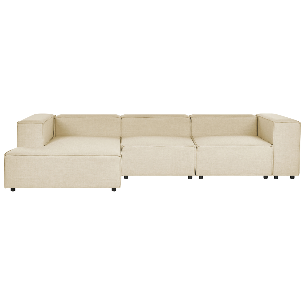 Modular Corner Sofa 3 Seater APRICA Faux Linen Beige Right Hand