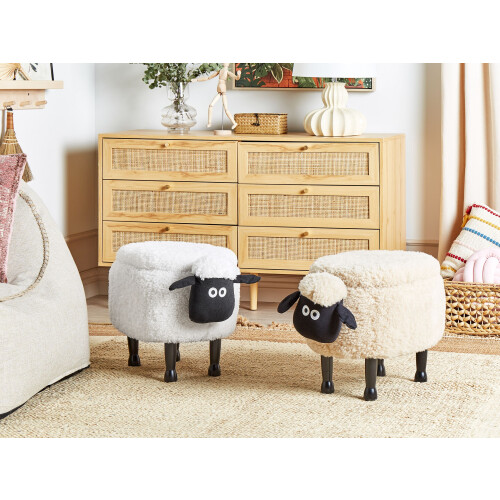 Beliani Storage Animal Stool SHEEP Fabric Light Beige 1
