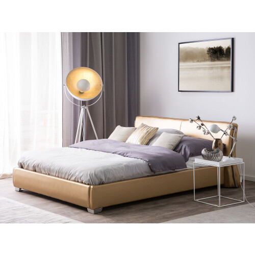 Beliani Bed Leather PARIS 180 x 200 cm (EU Super King) Gold 1