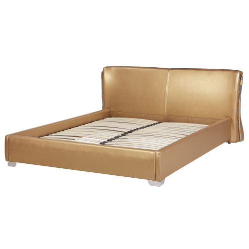 Beliani Bed Leather PARIS 180 x 200 cm (EU Super King) Gold 2