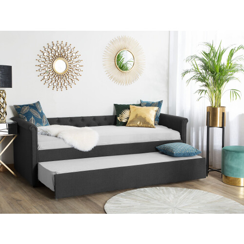 Beliani Trundle Bed Fabric LIBOURNE 80 x 200 cm (EU Small Single) Dark Grey 1