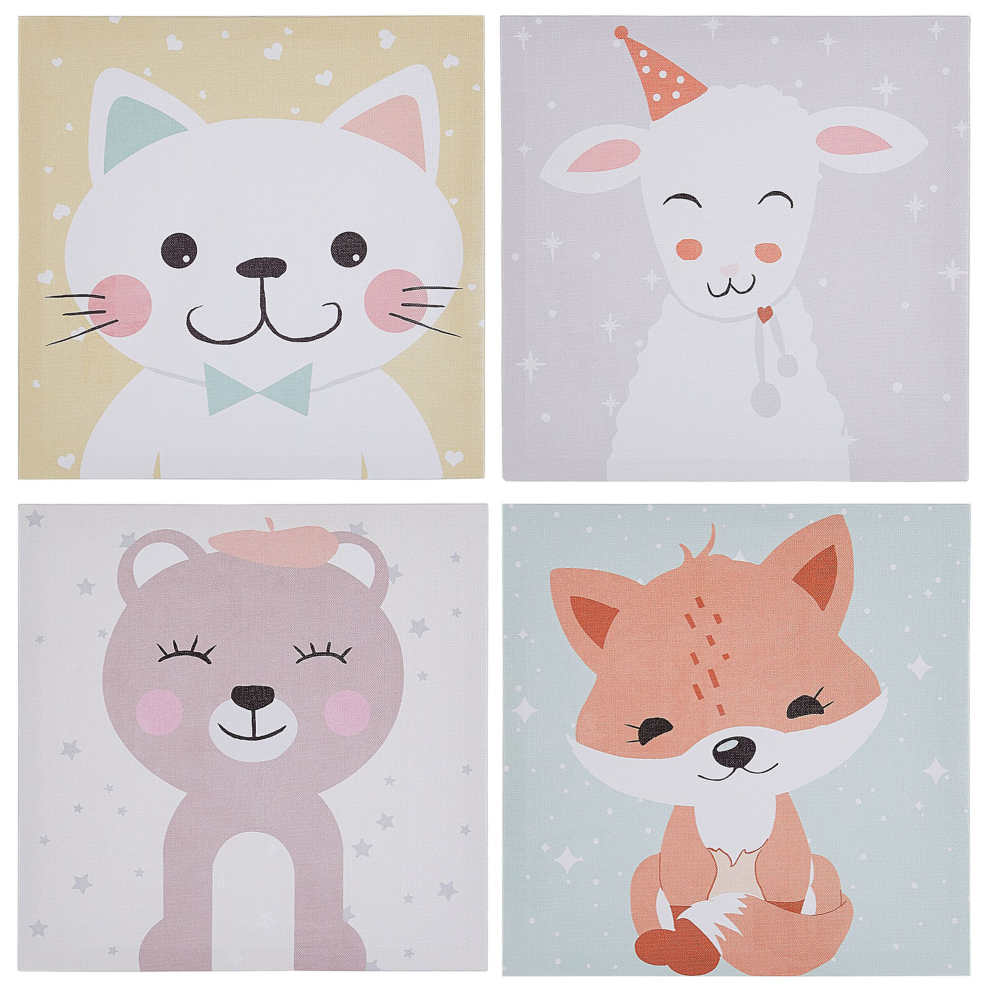 Set of 4 Canvases BOMBI Kids Motif 30 x 30 cm Multicolour