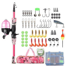 (1.5M, Pink) Kids Fishing Rod and Reel Combo Full Kit 1.2m/1.5m Telescopic Casting Rod Pole with Spincast Reel an