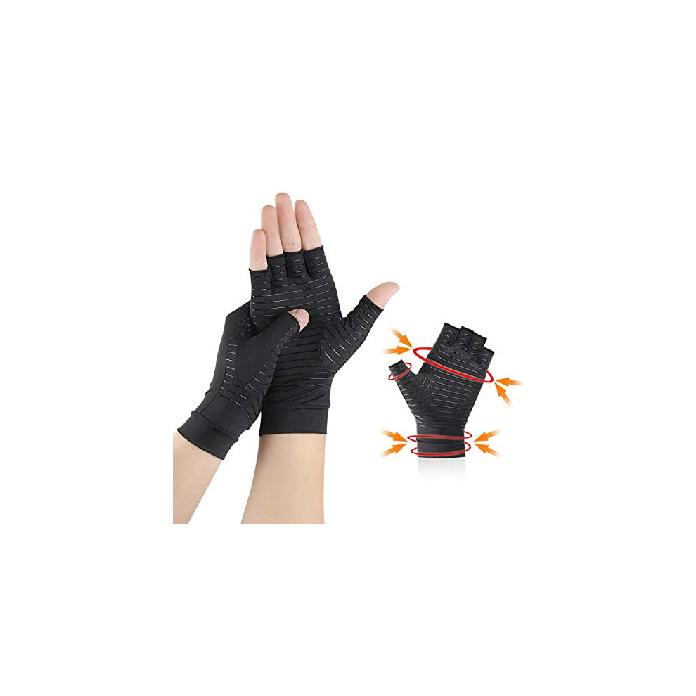 Copper Fiber Compression Arthritis Gloves for Carpal Tunnel Relief, Fingerless Design, High Copper Infused Material, Medium Size