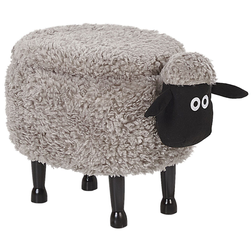 Beliani Storage Animal Stool SHEEP Fabric Grey