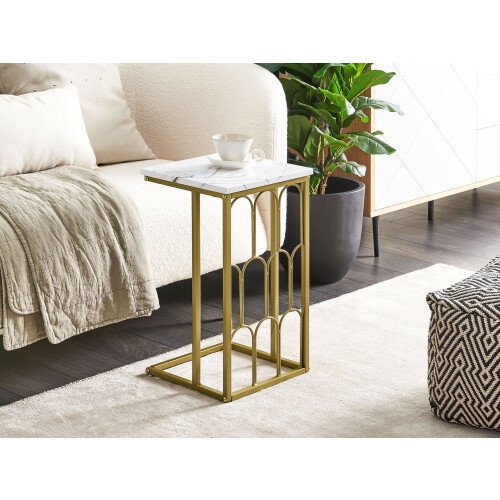 Beliani Side Table PANDALE White Marble 1