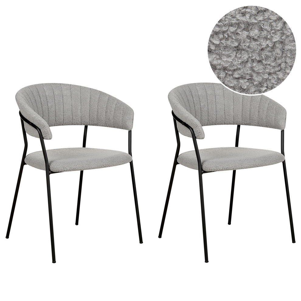 Set of 2 Dining Chairs MARIPOSA Boucle Grey