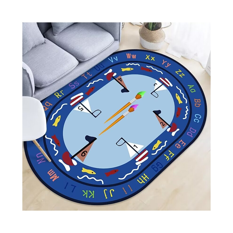 (Early Education 03, 80*120cm) Crystal velvet cute children's room carpet, educational early childhood education kindergarten crawling mat, bedside be