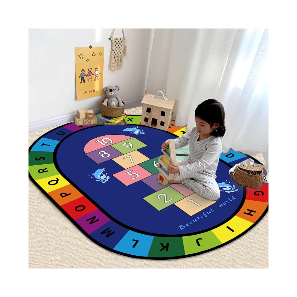 (Early Education 06, 80*120cm) Crystal velvet cute children's room carpet, educational early childhood education kindergarten crawling mat, bedside be