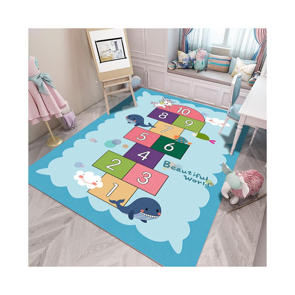 (Sharks jump off houses, 80*120cm) Crystal velvet cute children's room carpet, educational early childhood education kindergarten crawling mat, bedsid