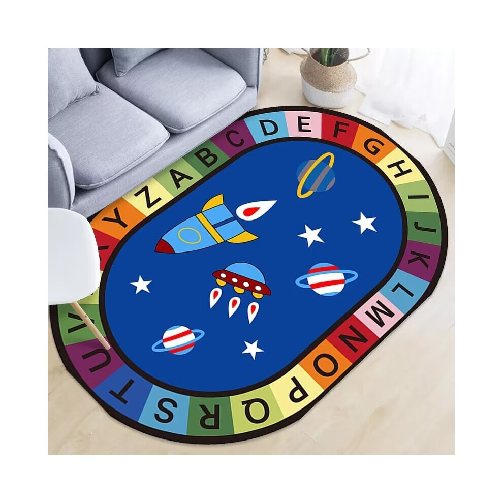 (Early Education 10, 80*100cm) Crystal velvet cute children's room carpet, educational early childhood education kindergarten crawling mat, bedside be